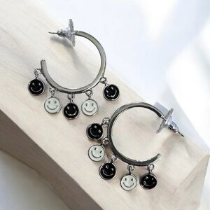 Silver Smiley Face Hoop Earrings great quality very cute 1 /4” drop